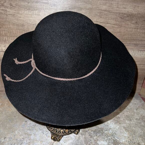 Altar'd State Black Floppy Boho Hat Oversized Wide Brimmed w Brown Cord Detail - Picture 9 of 14